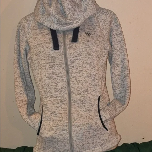 Ariat Gray Zip Up Hooded Jacket Small | Cozy Athleisure Lightweight Hoodie - Picture 2 of 7